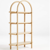 Wooden bookshelf with arch top on a white background