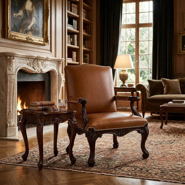 Herning Solid Wood & Leather armchair with armrests