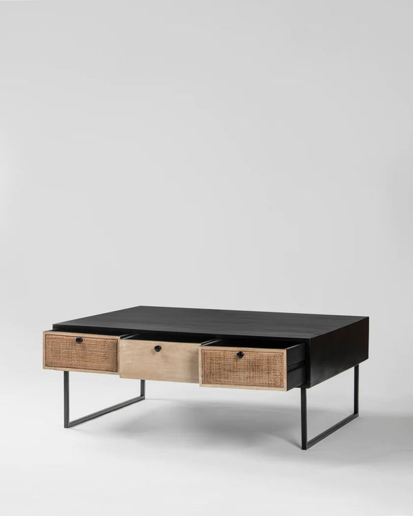 Classic Rattan Sheesham Solid Wood Black Finish Coffee Table