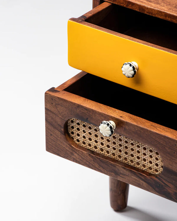 Modern Rattan Mango Solid Wood Bedside Table