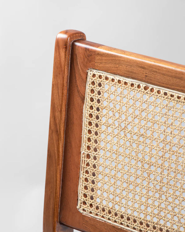 Classic Rattan Sheesham Solid Wood and Fabric Dining Chair