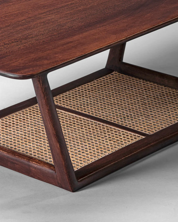 Rattan Sheesham Solid Wood Cane Coffee Table