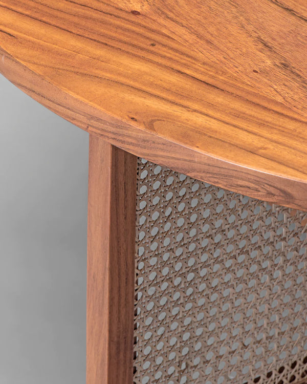 Solid Wood Rattan Coffee Table - Natural Finish