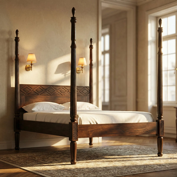 Imperial Solid Wood Poster Bed In Walnut Finish