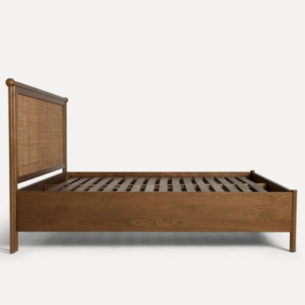 Iquique Oak Wood Rattan Bed- All Sizes
