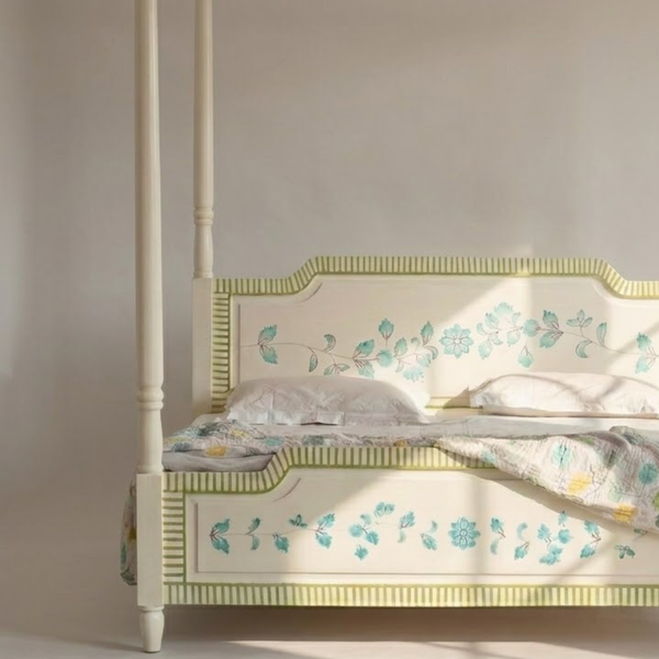 Jaipuri Hand Painted Solid Wood Poster Bed