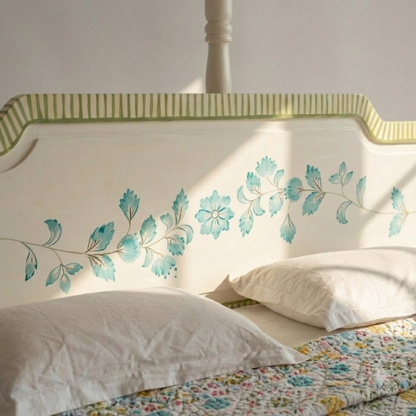 Jaipuri Hand Painted Solid Wood Poster Bed