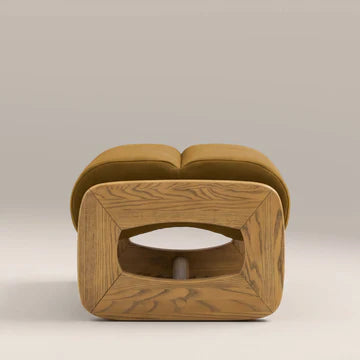 Wooden stool with a textured surface on a beige background