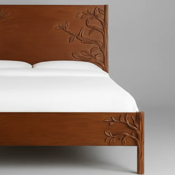 Kent Hand Carved Bed In Walnut Finish-King Size