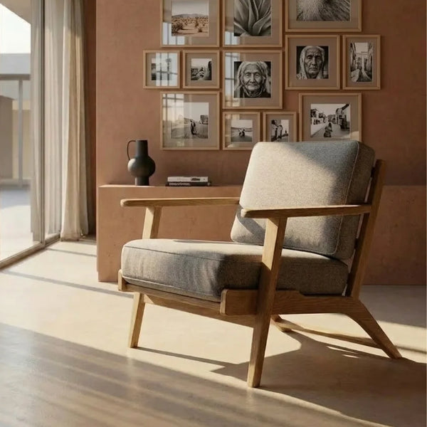 Kilmore Acacia Wood Upholstered Arm Chair