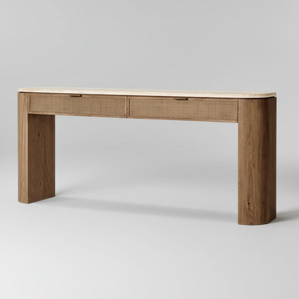 Knight Oak Wood Rattan Console Table