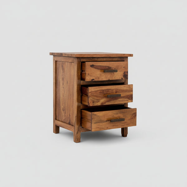 Lancaster Sheesham Wood Bedside Table With 3 Drawer