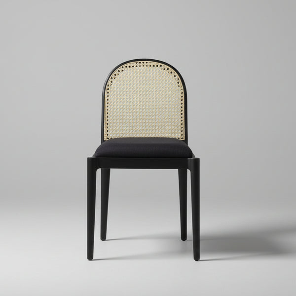 Leonora Rattan Cane Solid Wood Black Chair