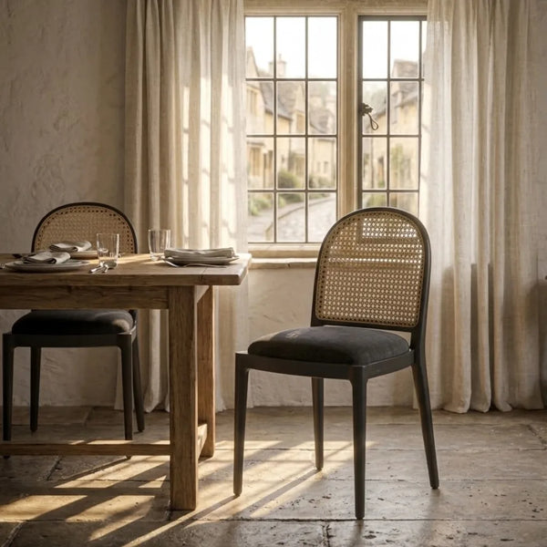 Leonora Rattan Cane Solid Wood Black Chair