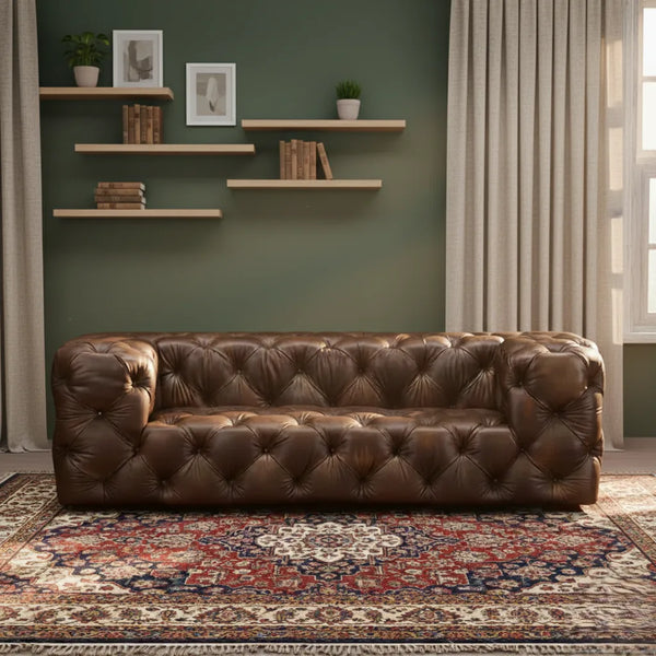 Lidah Chesterfield 3 Seater Leather Sofa