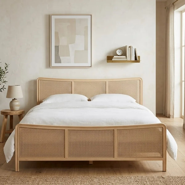 Lipetsk Solid Wood Rattan Bed - All Sizes