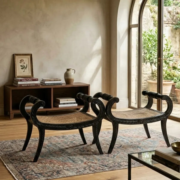 Lockerbie Traditional Rosewood Stool with Floral Carving