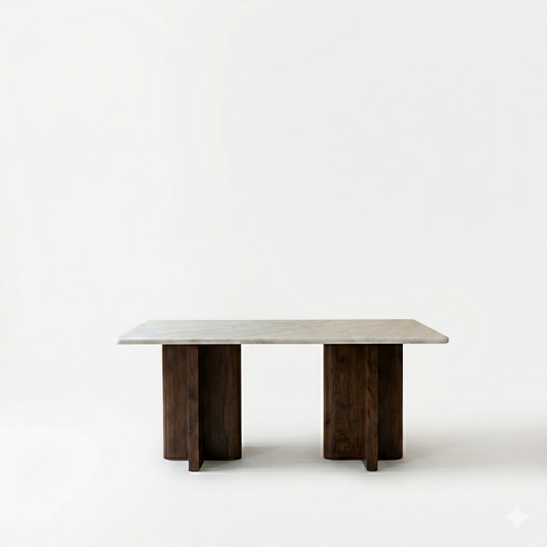 Londrina Solid Wood And Marble Dining Table Set With Boucle Chairs - 4 Seater, 6 Seater - All Sizes