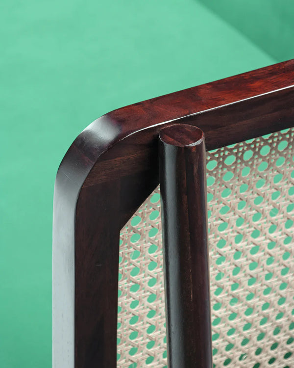 Classic Rattan Sheesham Solid Wood and Fabric Green 3 Seater Fabric Sofa