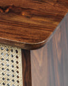 Modern Style Rattan Wooden End Table - Walnut Finish
