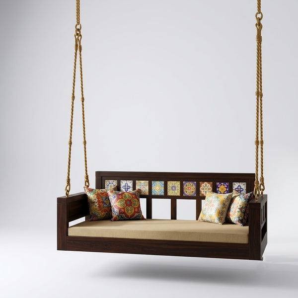 Maharani Classic Solid Wood Walnut finish 2 Seater Swing Chair