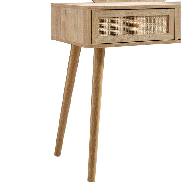 Manisa Solid Wood Rattan Dressing Table With Mirror