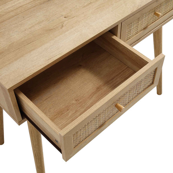 Manisa Solid Wood Rattan Dressing Table With Mirror