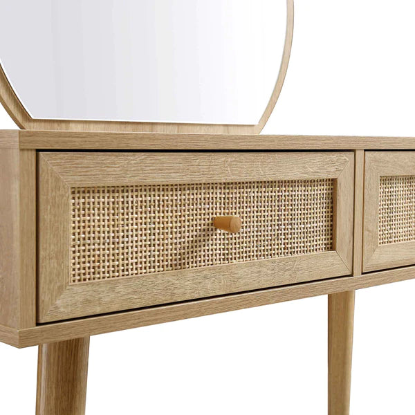 Manisa Solid Wood Rattan Dressing Table With Mirror