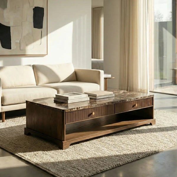 Marvello Oak Wood & Emperador Marble Coffee Table