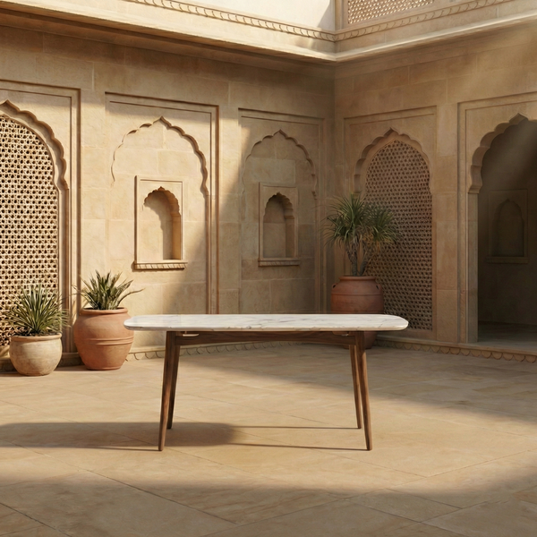 Melicia Teak Wood Dining Table Set Rope Chairs- 4 Seater, 6 Seater - All Sizes