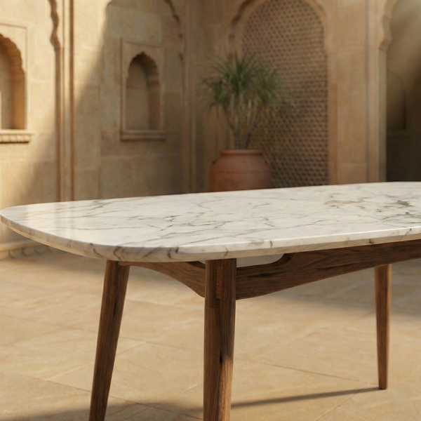 Melicia Teak Wood Dining Table Set Rope Chairs- 4 Seater, 6 Seater - All Sizes