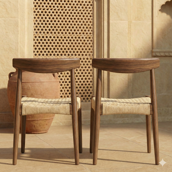 Melicia Teak Wood Dining Table Set Rope Chairs- 4 Seater, 6 Seater - All Sizes