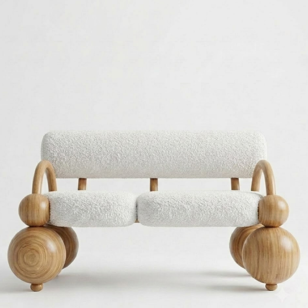 Mello Curve Solid Wood & Boucle Sofa