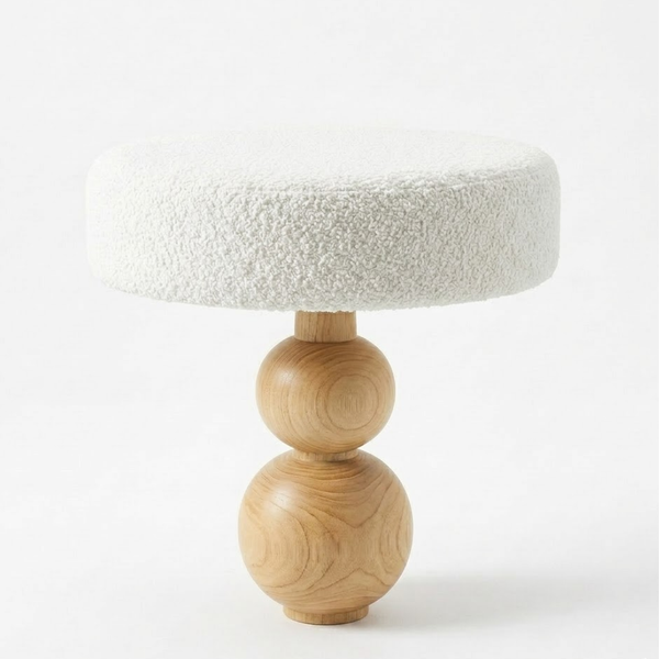 Mello Curve Teak Wood & Boucle End Table