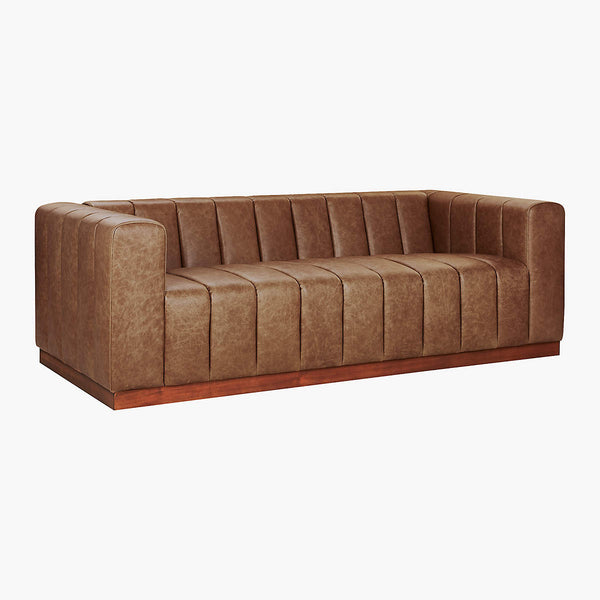 Modern Channeled Saddle Leatherette Sofa