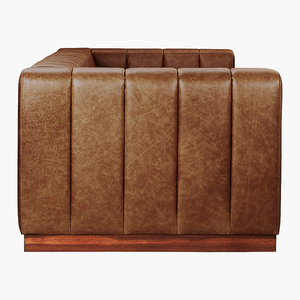 Modern Channeled Saddle Leatherette Sofa