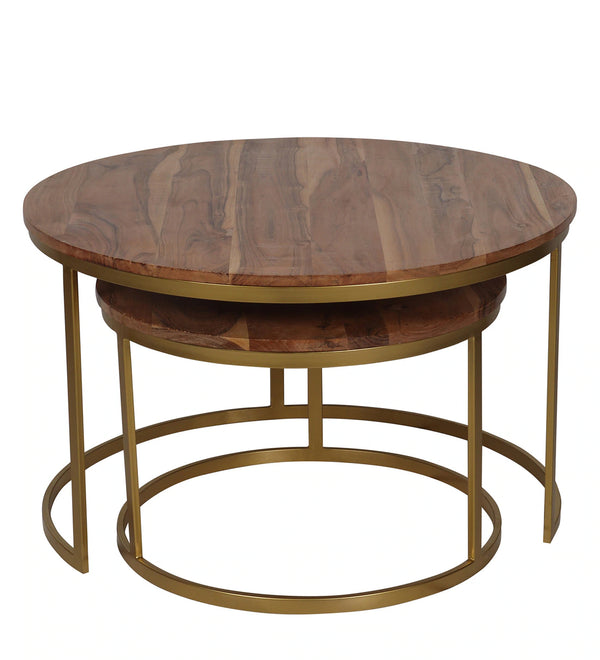 Industrial Solid Wood Set of 2 Side Table In Brown