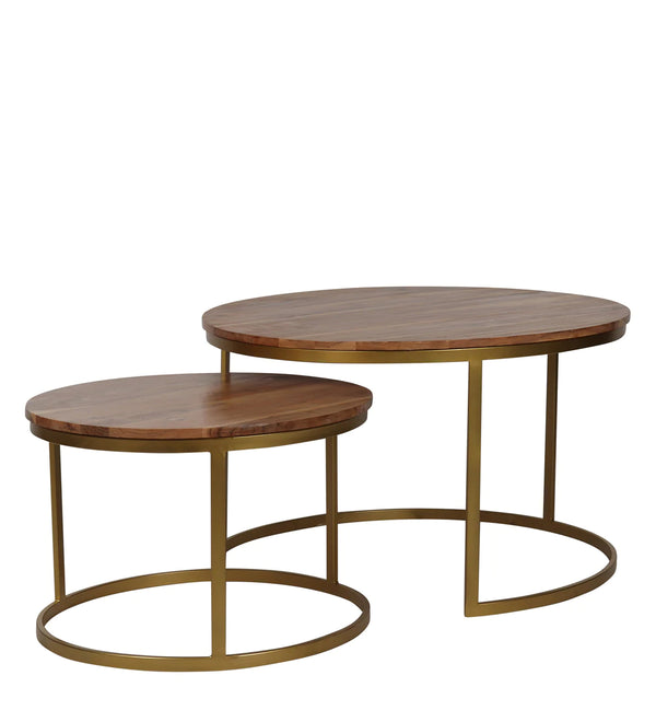 Industrial Solid Wood Set of 2 Side Table In Brown