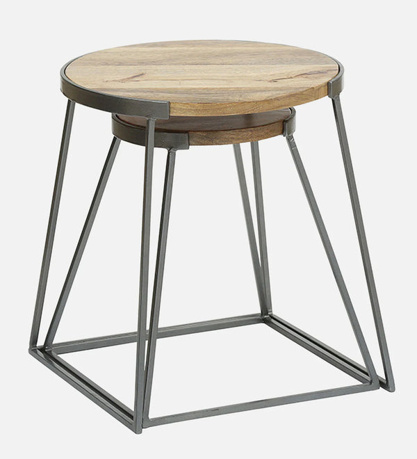 Classic Solid Wood Side Table Set of 2 | Rustic Teak