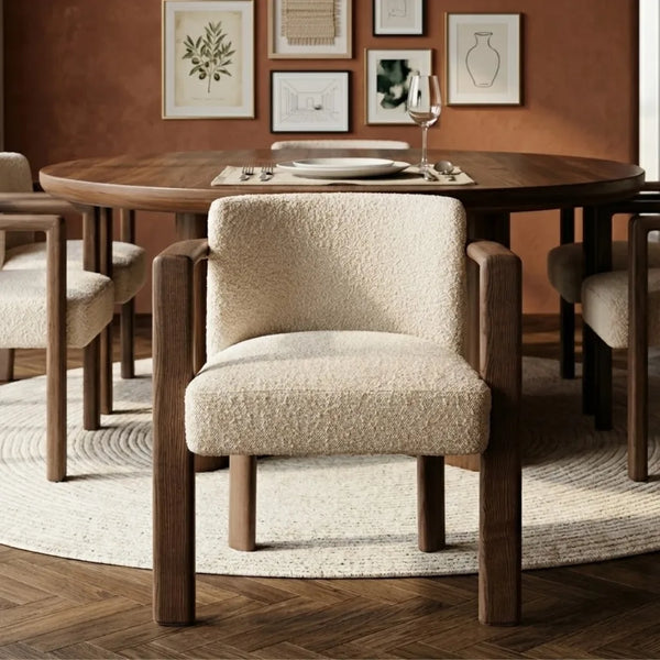 Noir Curved Backrest Boucle Dining Chair