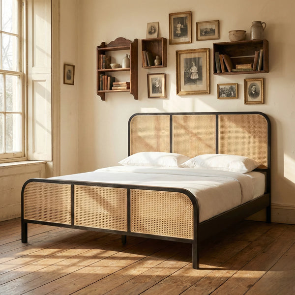 Norman Solid Wood Rattan Bed In Curve-All Sizes