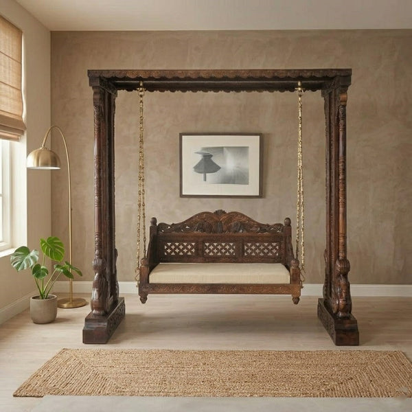 Padmini Solid Wood Walnut finish 2 Seater Swing Chair