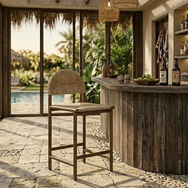 Paraguarí Solid Ash Wood Woven Counter Stool