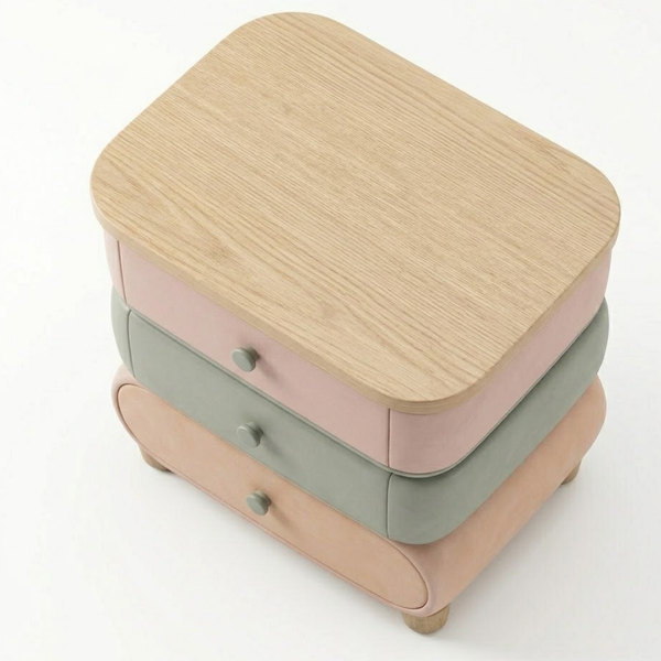 Stackable storage boxes with wooden lid on a white background
