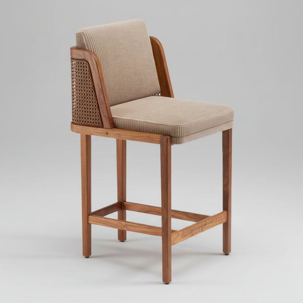Penrith Rattan Solid Wood Bar Stool With Fabric