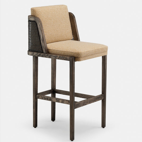 Penrith Rattan Solid Wood Bar Stool With Fabric