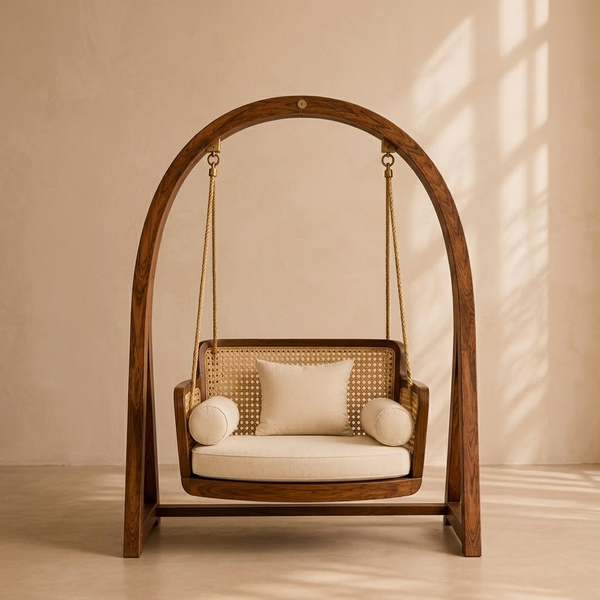 Perugia Solid Wood Rattan Swing