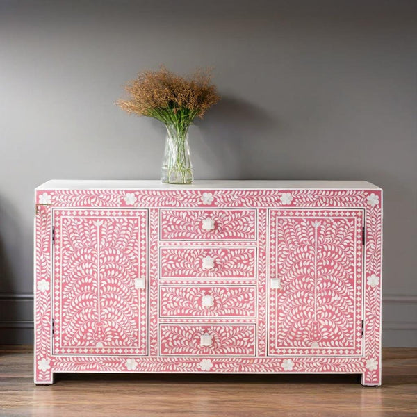 Bone Inlay Pink Floral Sideboard