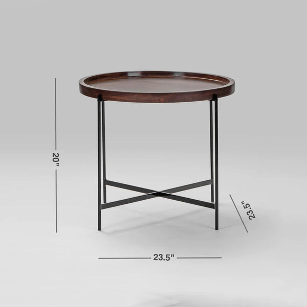 Prestwick Sheesham Solid Wood Round Metal End Table