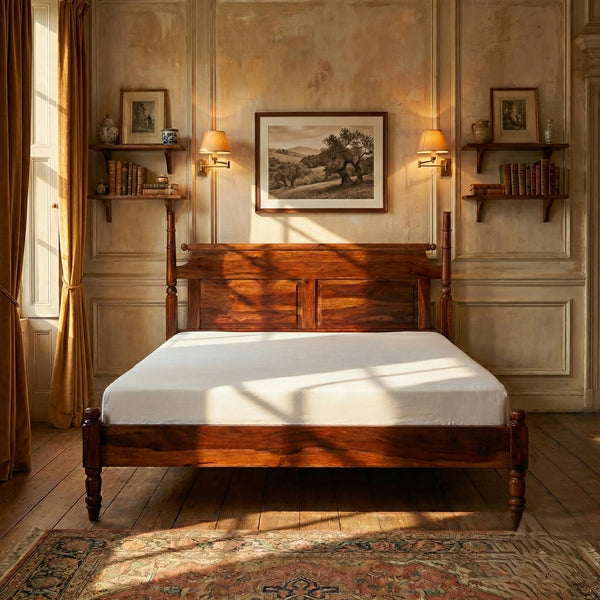 Rao Sheesham Wood Bed In Honey Finish- All Sizes
